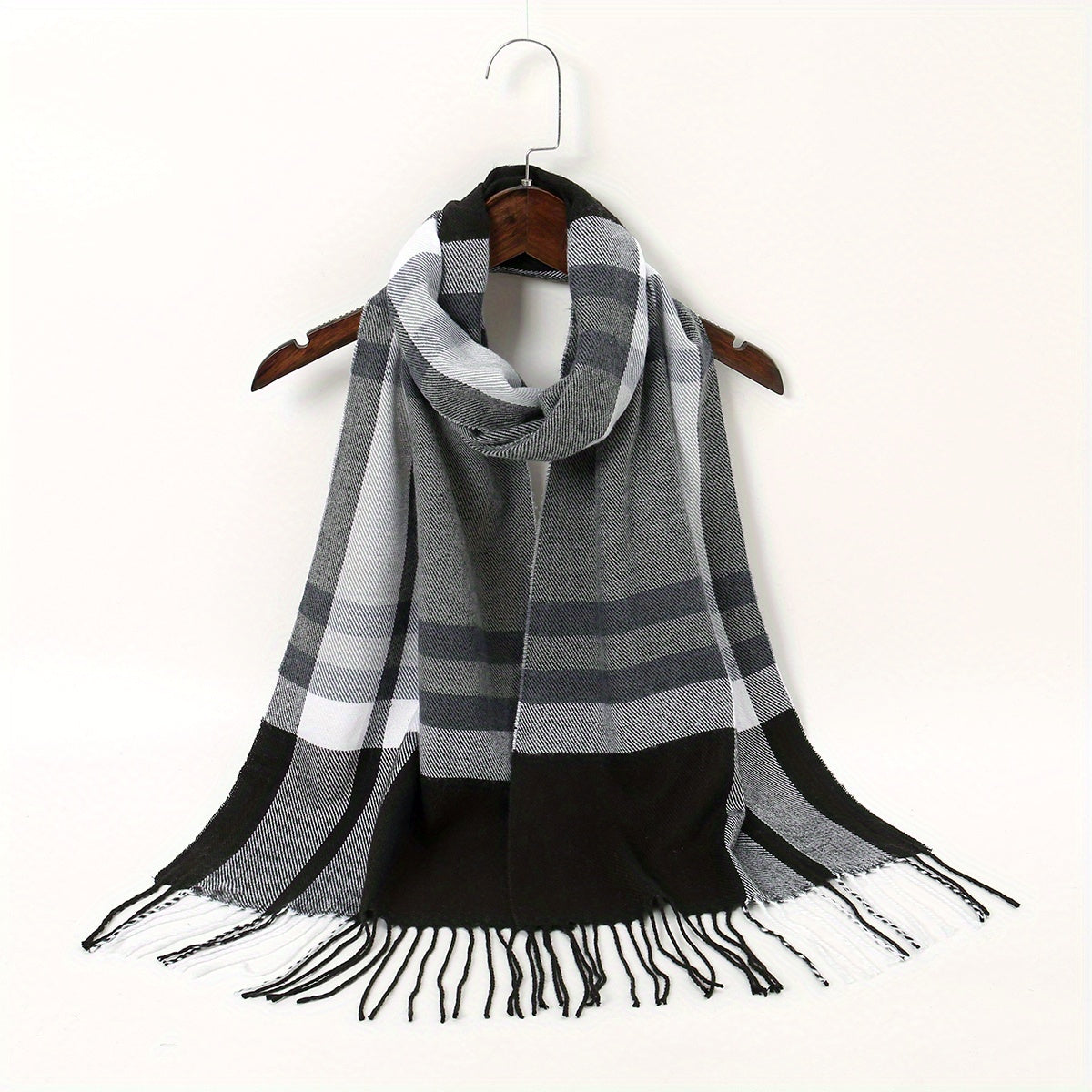 Geometric Plaid Scarf Unisex Warm Sunscreen Scarf Windproof Fringed Shawl