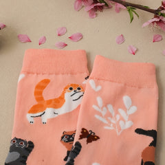 Cartoon Cat Print Socks Women's Mid Tube Stockings