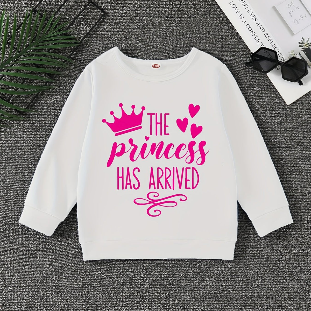 Girls' Princess Crew Neck Sweatshirt Pullover, Long Sleeve Top for Autumn Spring