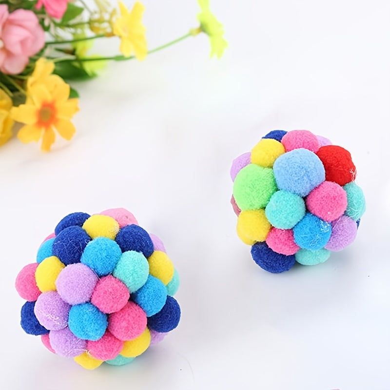 Colorful Plush Ball Cat Toy with Bell - Assorted Varieties