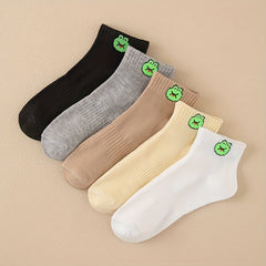 5 Pairs Frog Print Socks Crew Short Comfy Stockings Women's Hosiery
