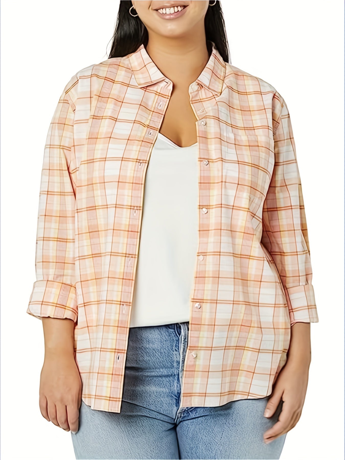  Plaid Print Long Sleeve Button Up Shirt Top