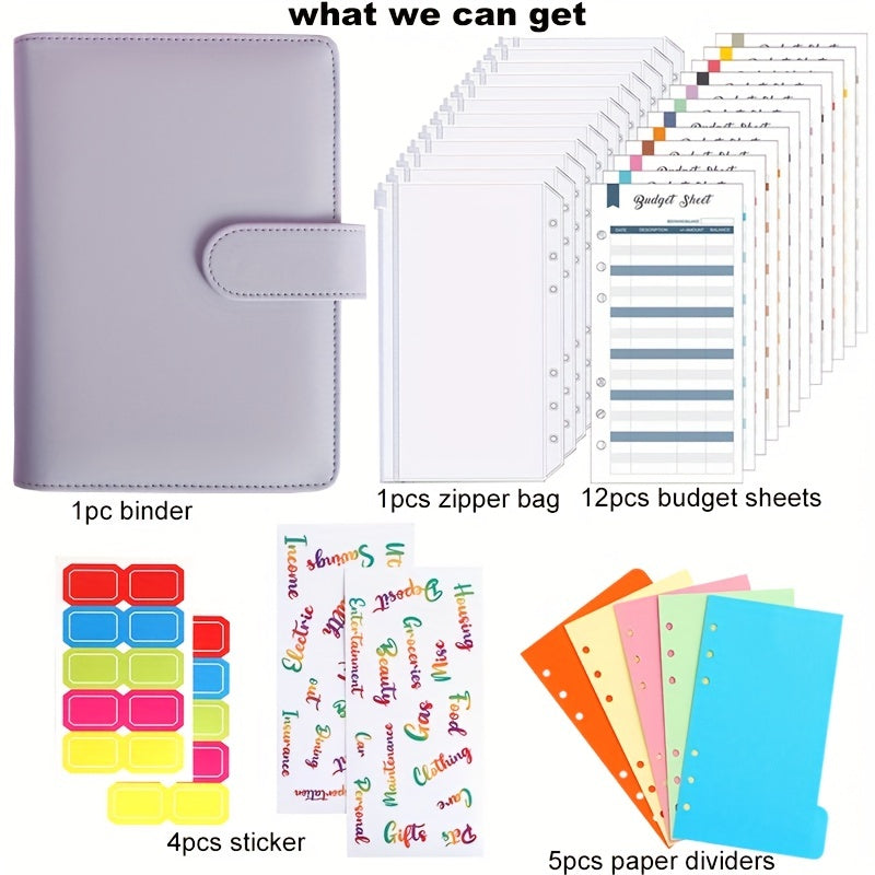 A6 Leather Budget Binder Money Organizer with Zipper Envelopes