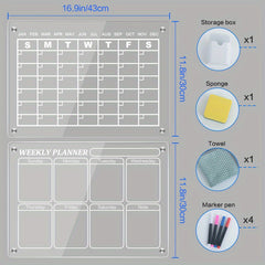 2pcs Magnetic Acrylic Dry Erase Board Week/Month Plan Message Display