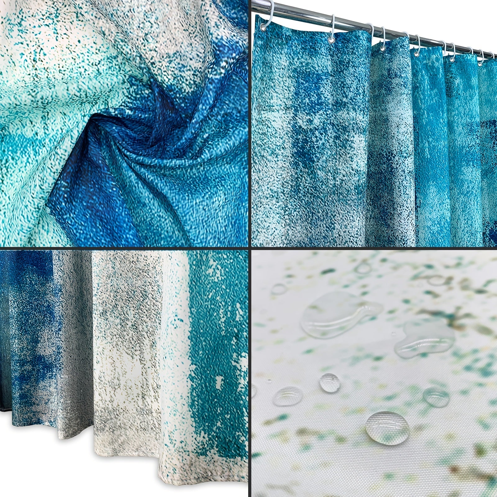 4-Piece Abstract Bathroom Set: Shower Curtain, Rugs, Non-Slip Bath