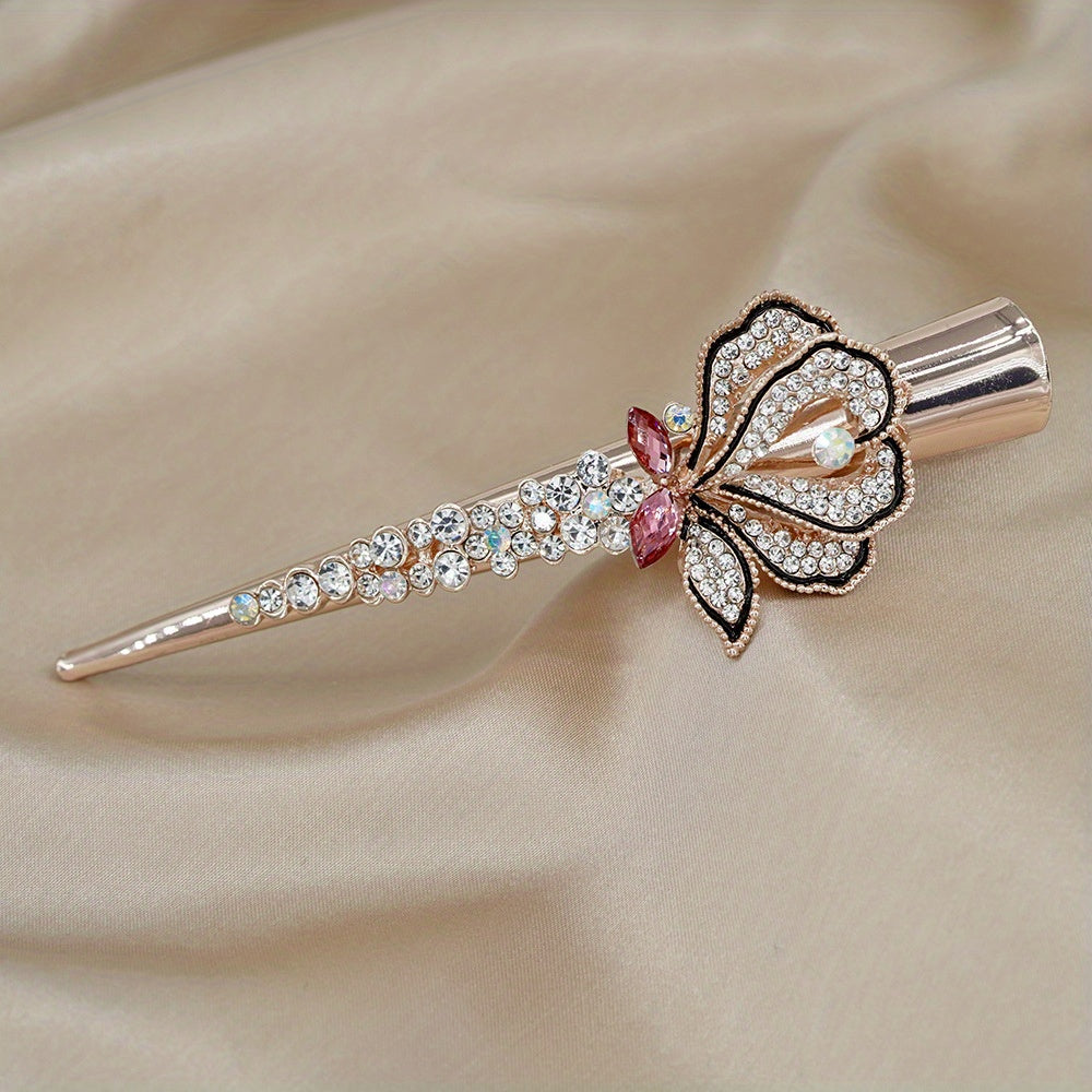 Vintage Rhinestone Flower Hair Clip for Women Girls