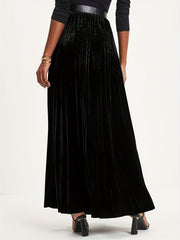  Velvet High Rise Maxi Pleated Skirt