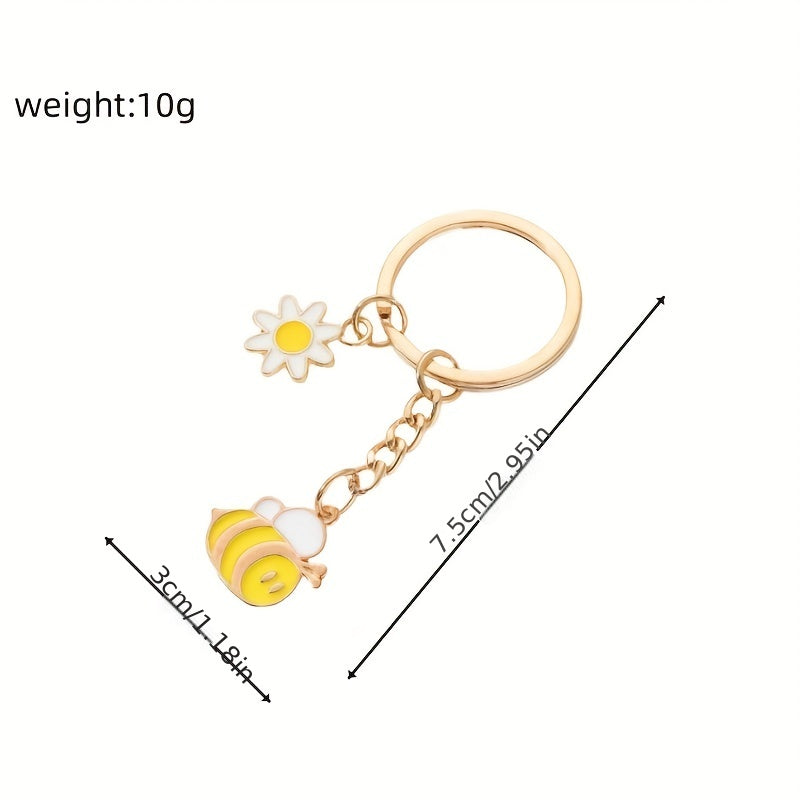Bee Flower Charm Keychain Key Ring Backpack Handbag Purse Pendant