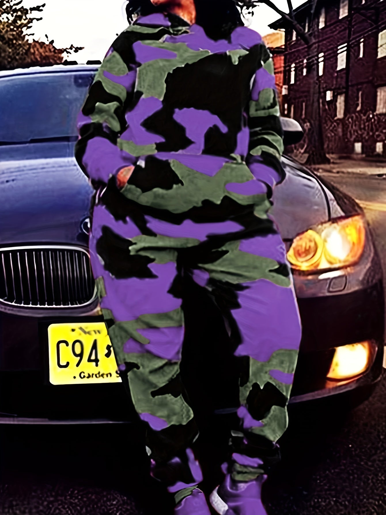 Women's Plus Camo Print Hoodie & Joggers Set