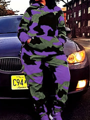 Women's Plus Camo Print Hoodie & Joggers Set