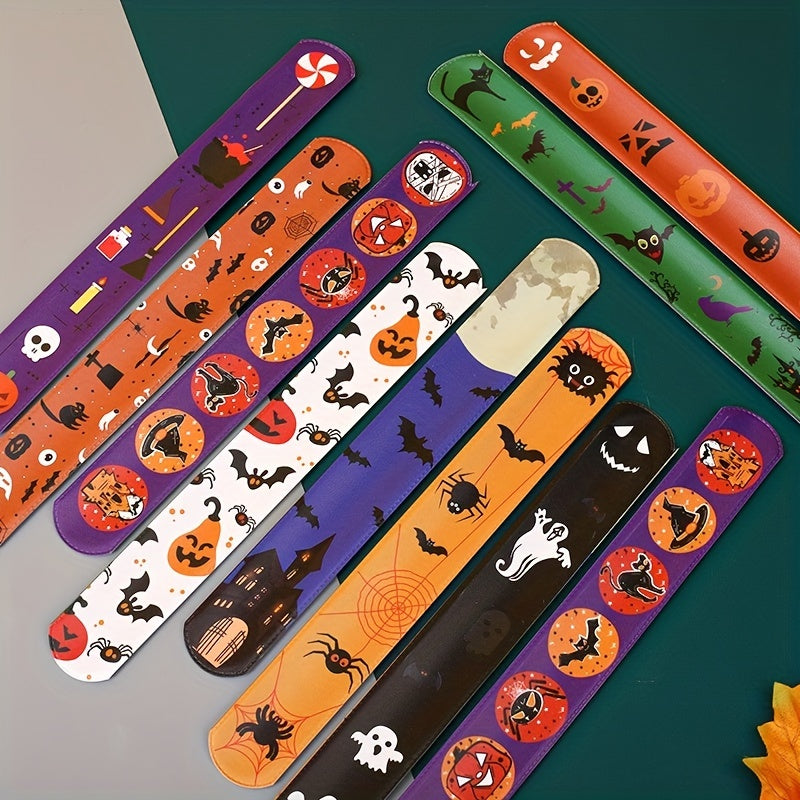 12pcs Halloween Slap Bracelets Skeleton Wrist Strap Decor