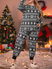  Christmas Retro Lounge Set Women's Plus Snowflake Striped Print