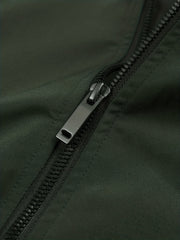 Men's Solid Stand Collar Zip Up Jacket for Spring Fall