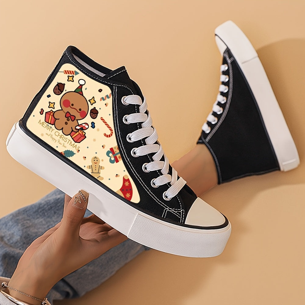 Christmas Cartoon Print High Top Canvas Sneakers