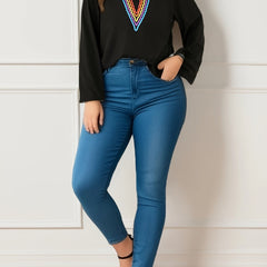  Colorblock Stripe Print Long Sleeve Blouse