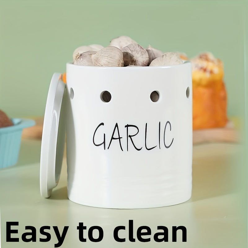 Ceramic Garlic Keeper Crisper Container Lid Storage Box Holder Countertop