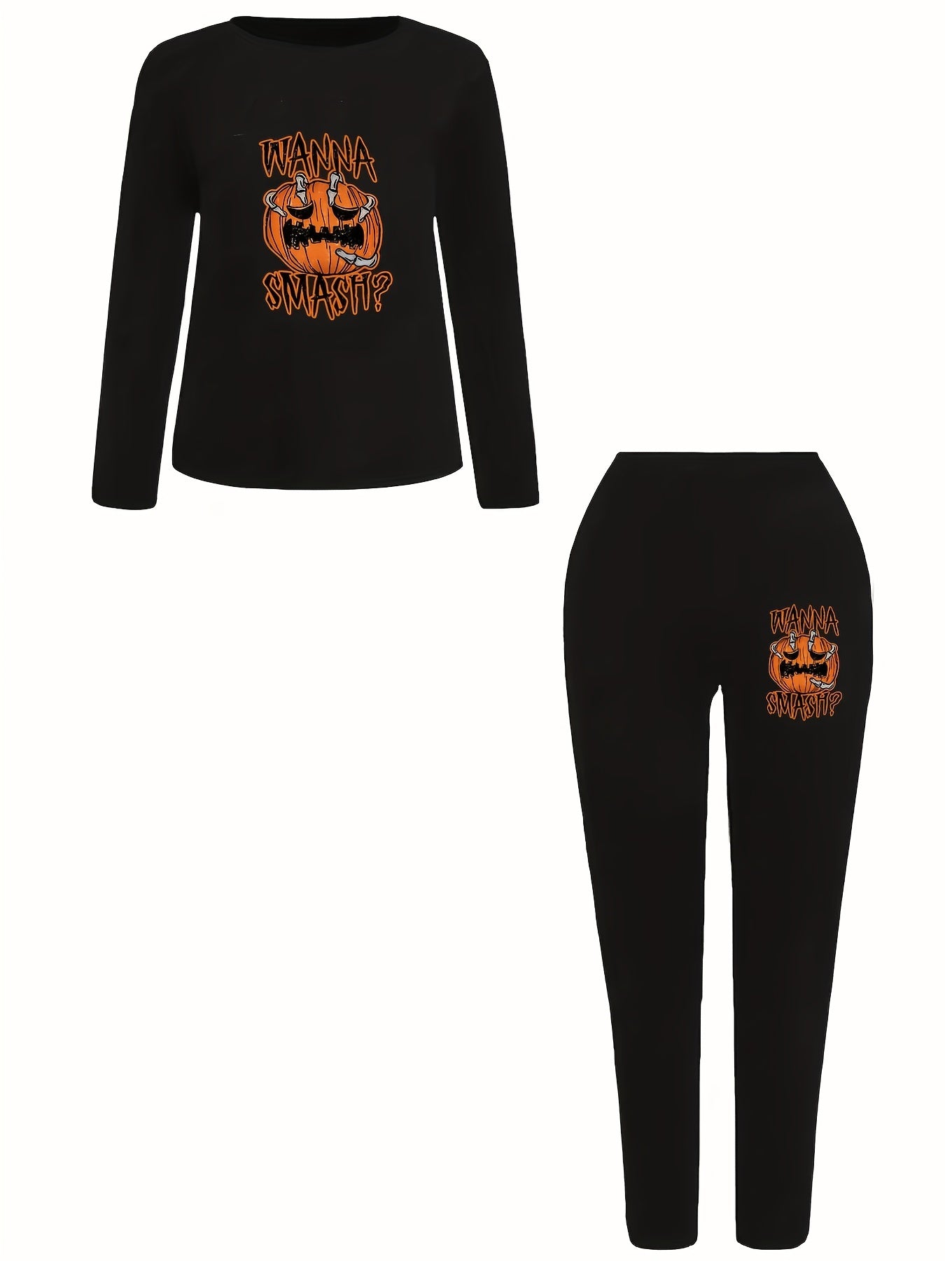  Halloween 2pcs Set Women's Plus Graphic Print Tee & Leggings Set