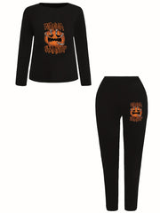  Halloween 2pcs Set Women's Plus Graphic Print Tee & Leggings Set