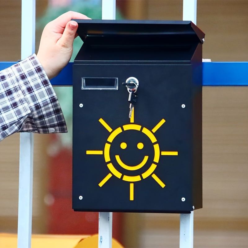 Small Sun Style Mail Box Metal Wall Mount Lockable Outdoor Home Storage