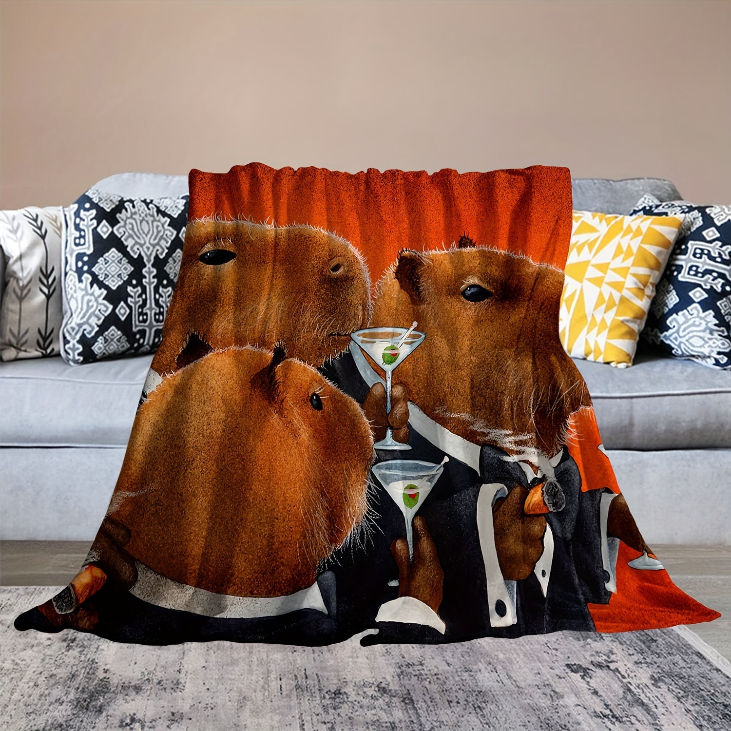 Funny Animal Pattern Flannel Blanket for Bedroom and Travel
