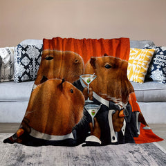 Funny Animal Pattern Flannel Blanket for Bedroom and Travel