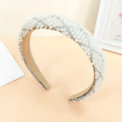 Plaid Headband Faux Pearl Sponge Padded Headdress
