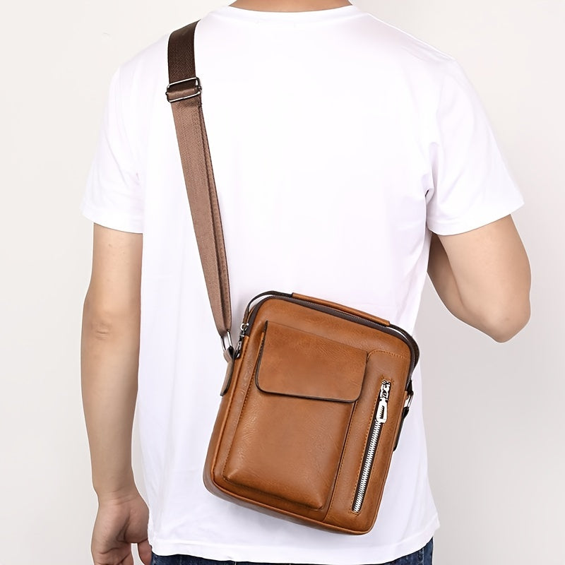 Men's Leather Crossbody Bag Vertical Multifunctional Shoulder Bag