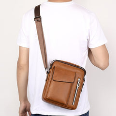 Men's Leather Crossbody Bag Vertical Multifunctional Shoulder Bag