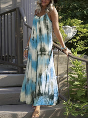  Tie Dye V Neck Maxi Dress Medium Stretch Loose Cami