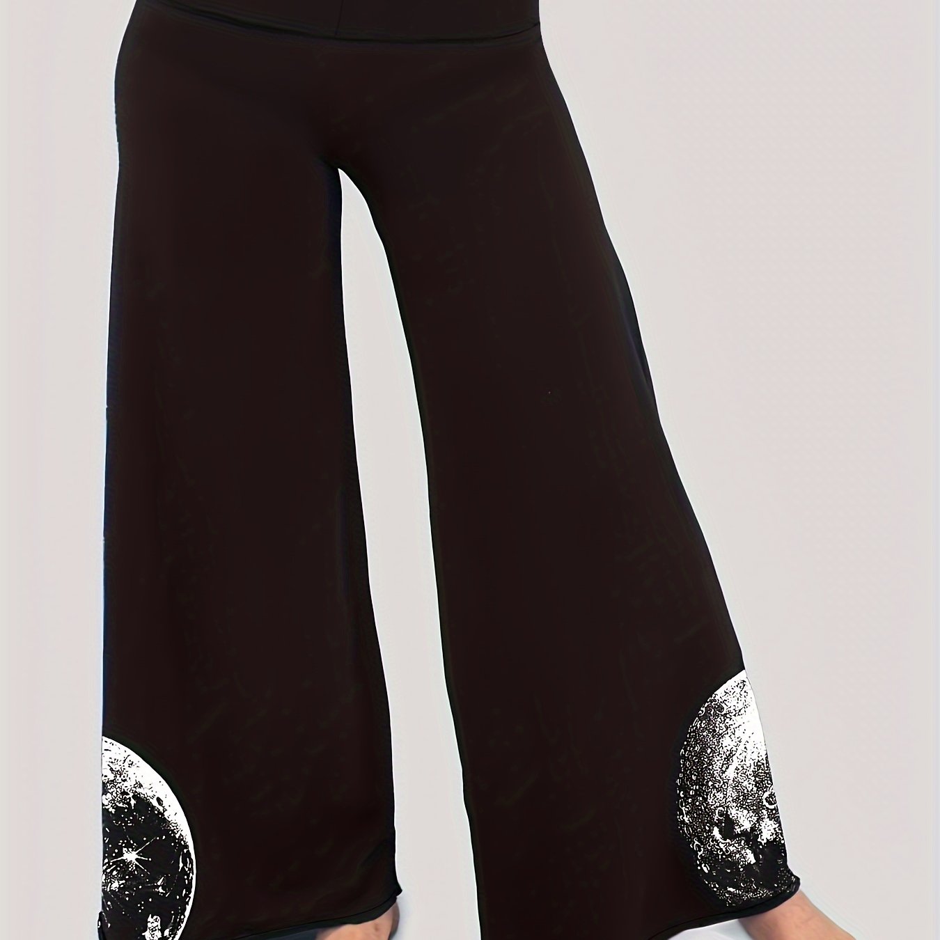 Women's Plus Moon Print Wide Waistband Wide Leg Medium Stretch Trousers