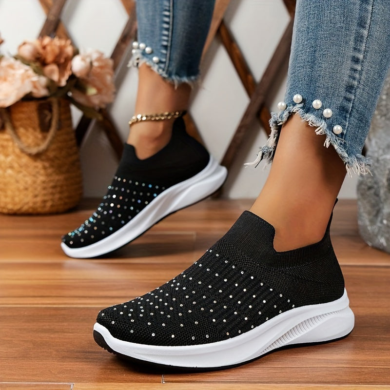 Rhinestone Decor Sneakers Breathable Outdoor Shoes Lightweight Walking Shoes