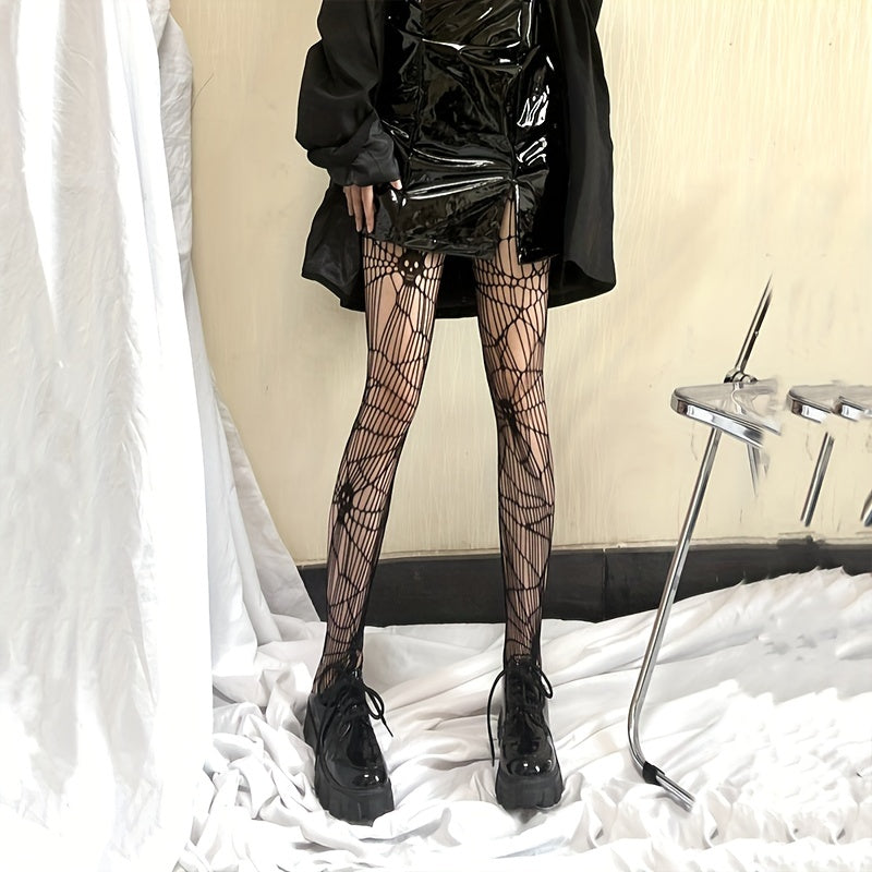 Skull Pattern Fishnet Tights Halloween High Waist Mesh Pantyhose