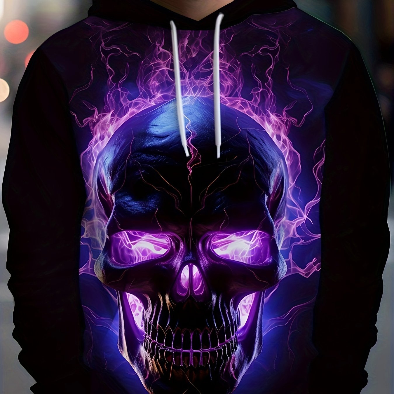 Purple Skull 3D Print Hoodie Men Graphic Pullover Comfy Loose Hooded Autumn