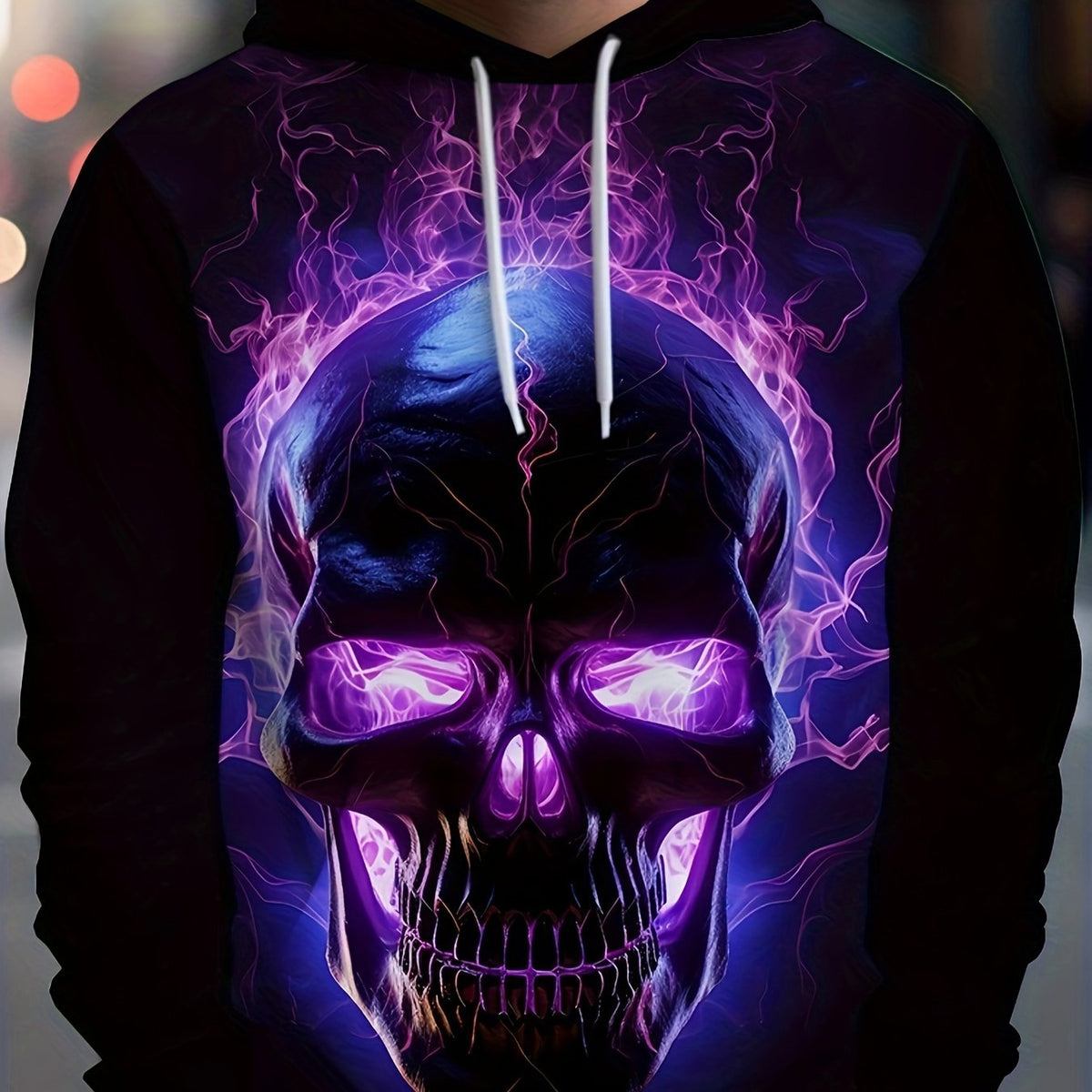 Purple Skull 3D Print Hoodie Men Graphic Pullover Comfy Loose Hooded Autumn