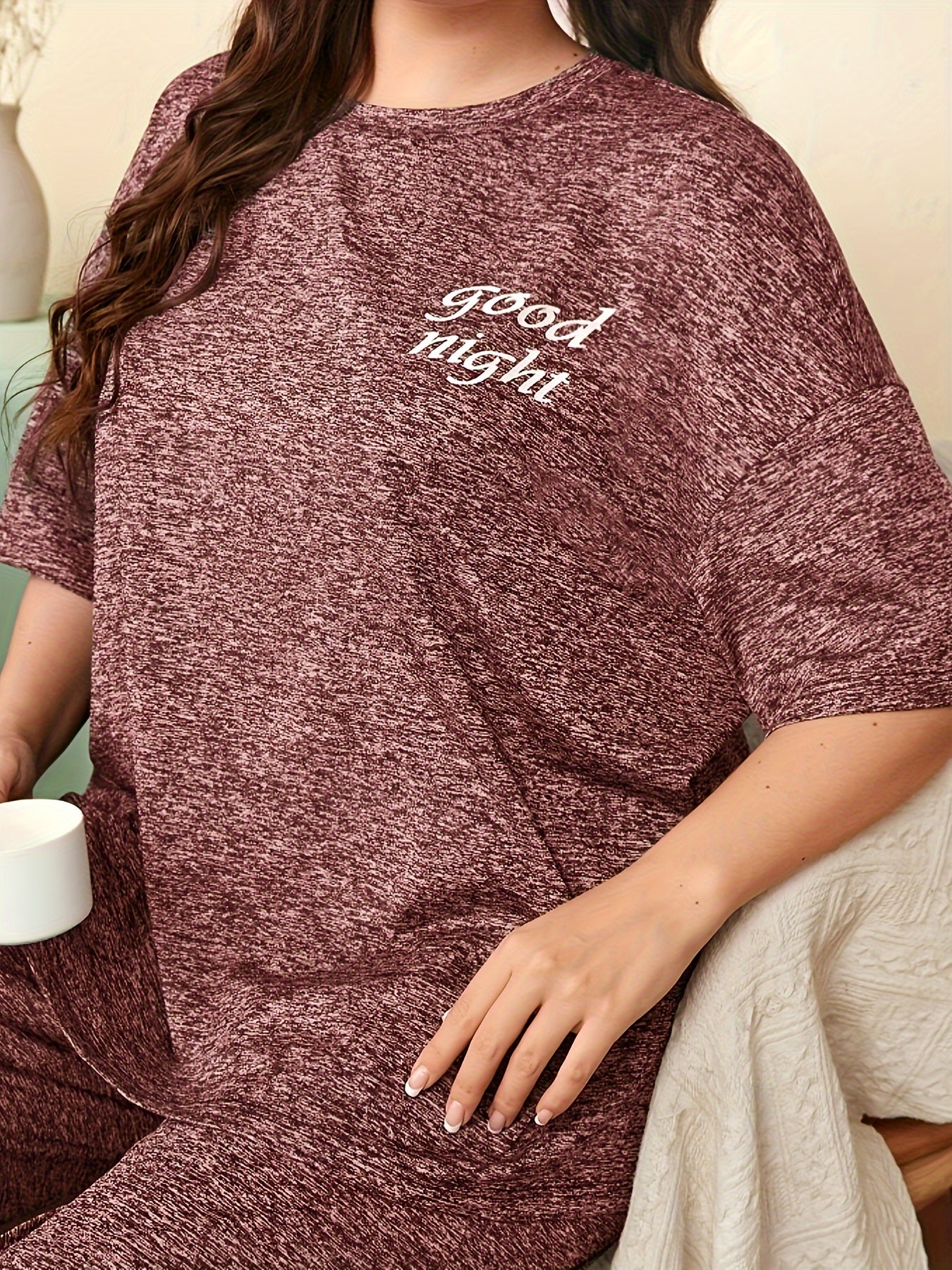  Slogan Print Short Sleeve Tee & Pants Set