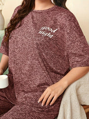 Slogan Print Short Sleeve Tee & Pants Set