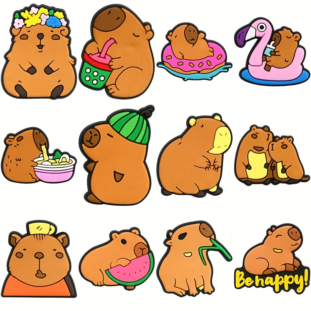 12pcs Animal Cartoon Rings Capybara Image Happy Capybara Ring Birthday Party