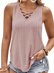  Eyelet Embroidered V Neck Tank Top