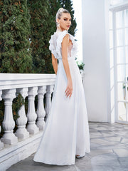 Ruffle Trim Maxi Wedding Dress Sleeveless Dress For Wedding Party