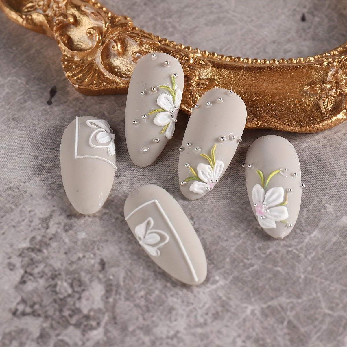 3D Embossed Floral Nail Stickers for Nail Art - Matte Finish