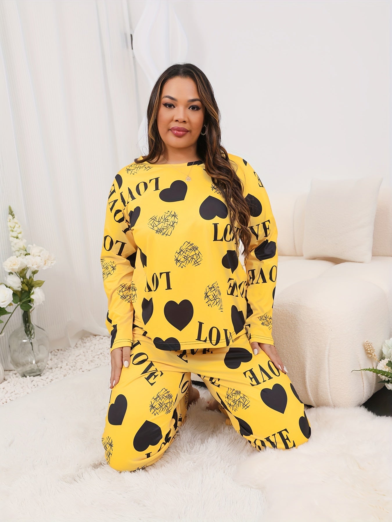  Heart & Letter Print Pajamas Set