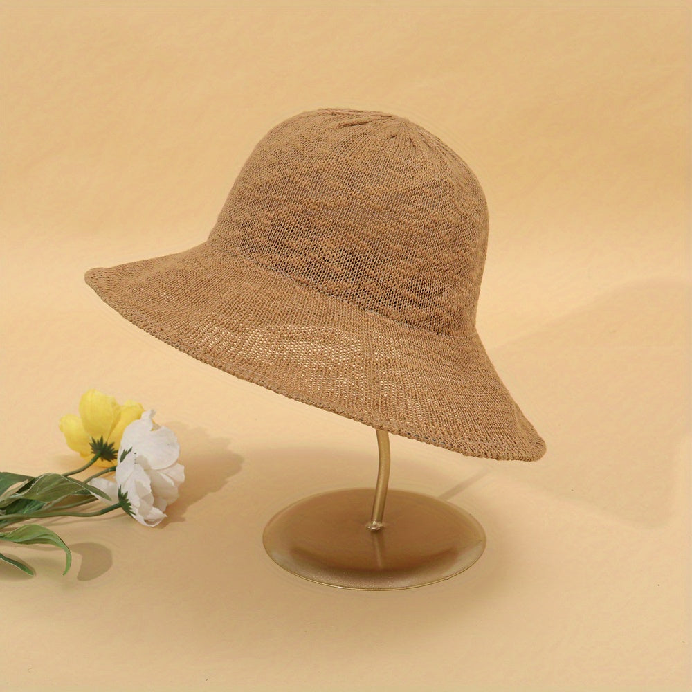 Hollow Crochet Casual Sun Hat Breathable Solid Bucket Hat Lightweight Travel