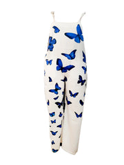  Retro Butterfly Print Wide Leg Jumpsuit