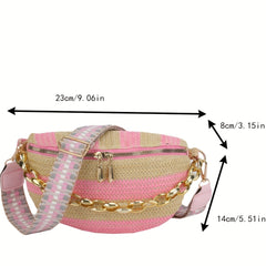 Straw Woven Waist Bag Boho Style Crossbody Bag Colorblock Stripes Chest Purses