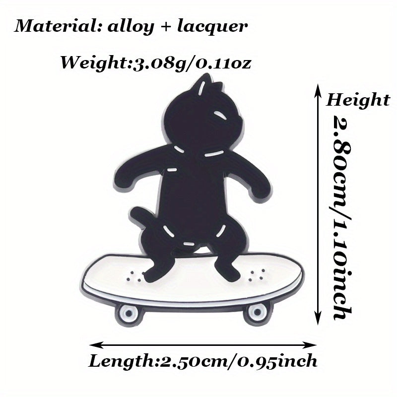 Cartoon Skateboard & Cat Brooch Silk Scarf Buckle Lapel Pin