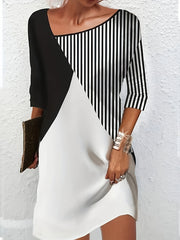  Colorblock Striped Short Sleeve Dress