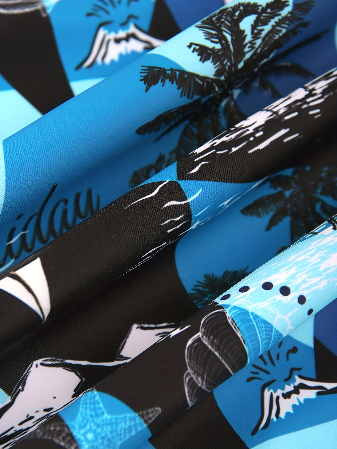 Sketch Style Boat Palm Tree Flower Swim Trunk Men s Pants Swimwear