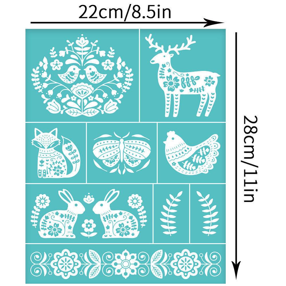 2pcs Folk Art Self Adhesive Silk Screen Printing Stencil