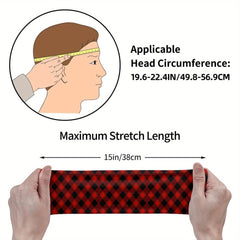 Vintage Plaid Headband Red Checkered Elastic Fit Sports Headwear