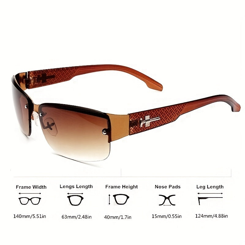 Men's Square Frame Metal Rimless Sports Sunglasses with Case
